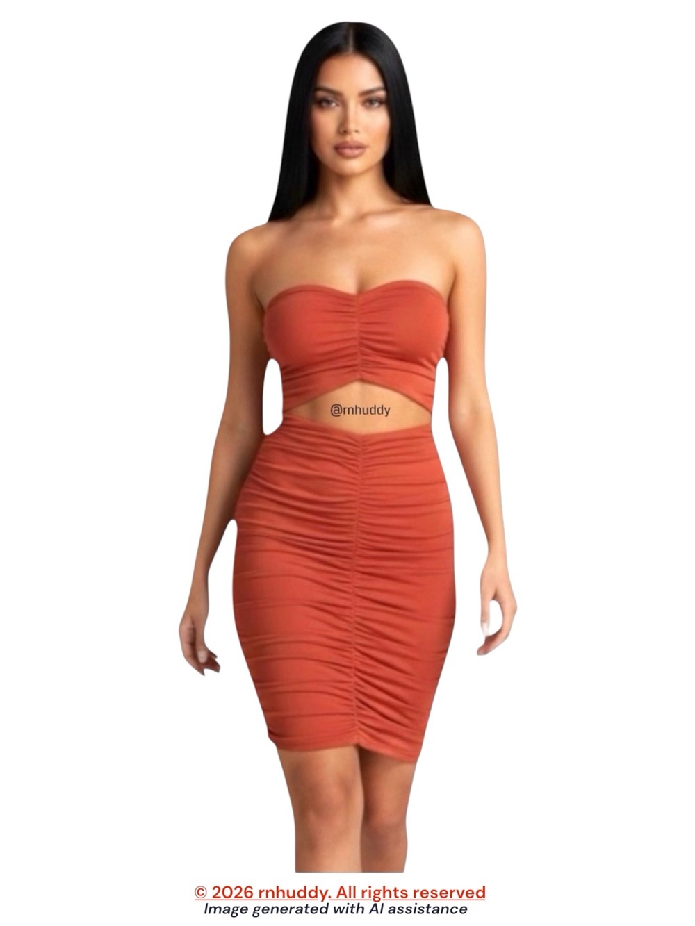 Tiger Mist S rust strapless ruched mini dress
